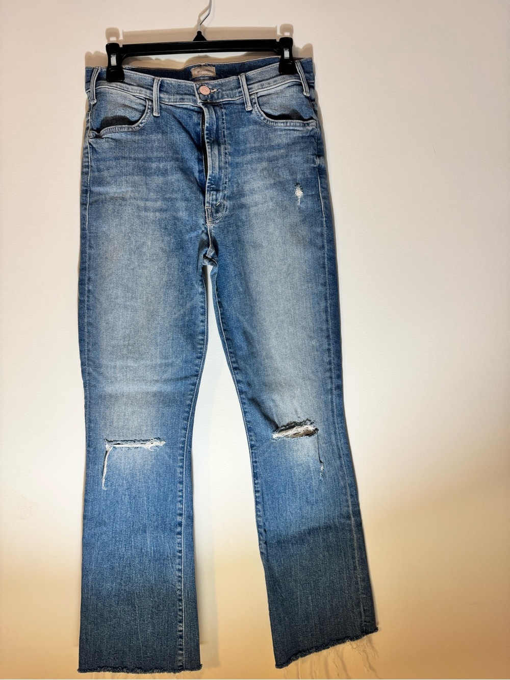 MOTHER Distressed Light Blue Cropped Jeans